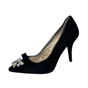 MICHAEL KORS Felicity Black Suede Leather Pumps Crystal Rhinestone SZ 7.5